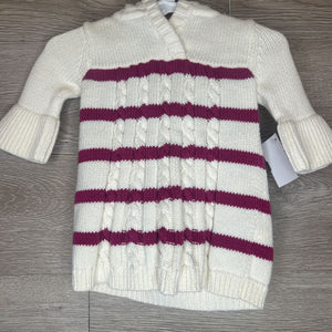 0-3M: Cream + Purple Knit Hooded Sweater Dress