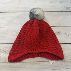 2-5T: Red Knit Faux Fur Pom Hat