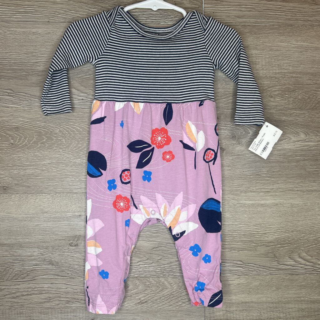 3-6M: Stripe + Purple Floral L/S Romper