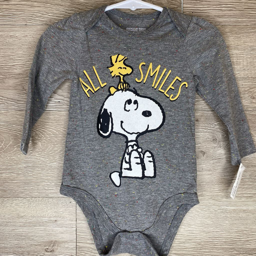 12M: Grey Speckled All Smiles Snoopy L/S Onesie