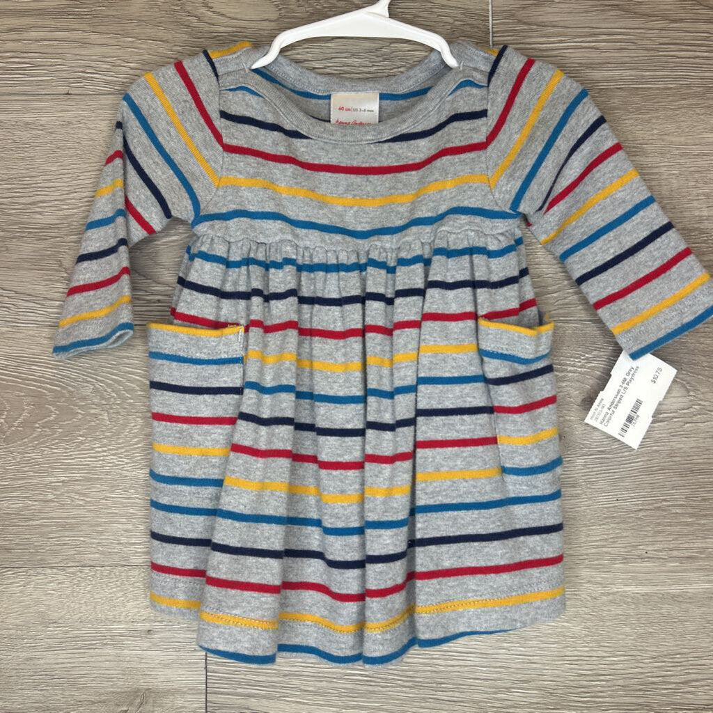 3-6M: Grey Colorful Striped L/S Playdress