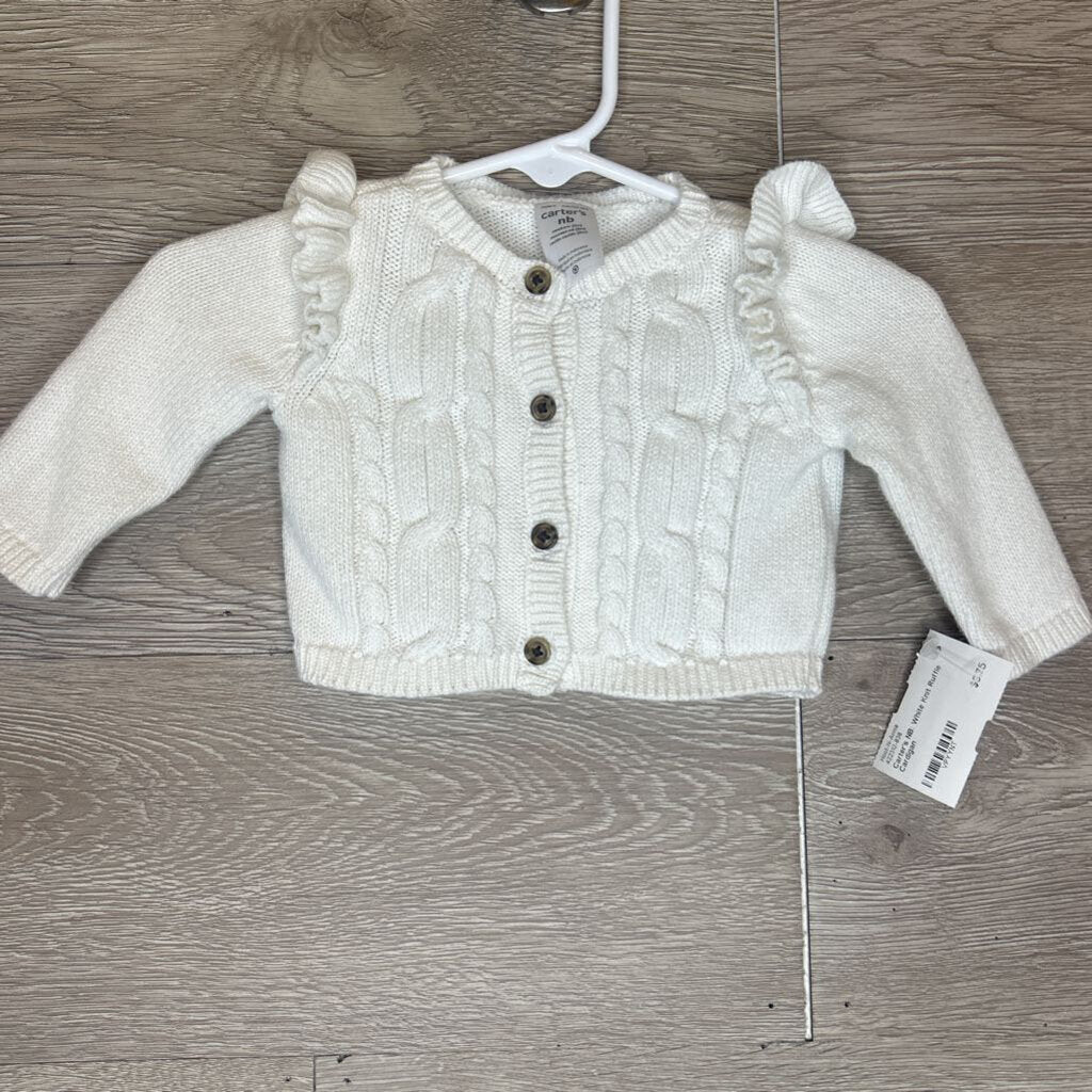 NB: White Knit Ruffle Cardigan