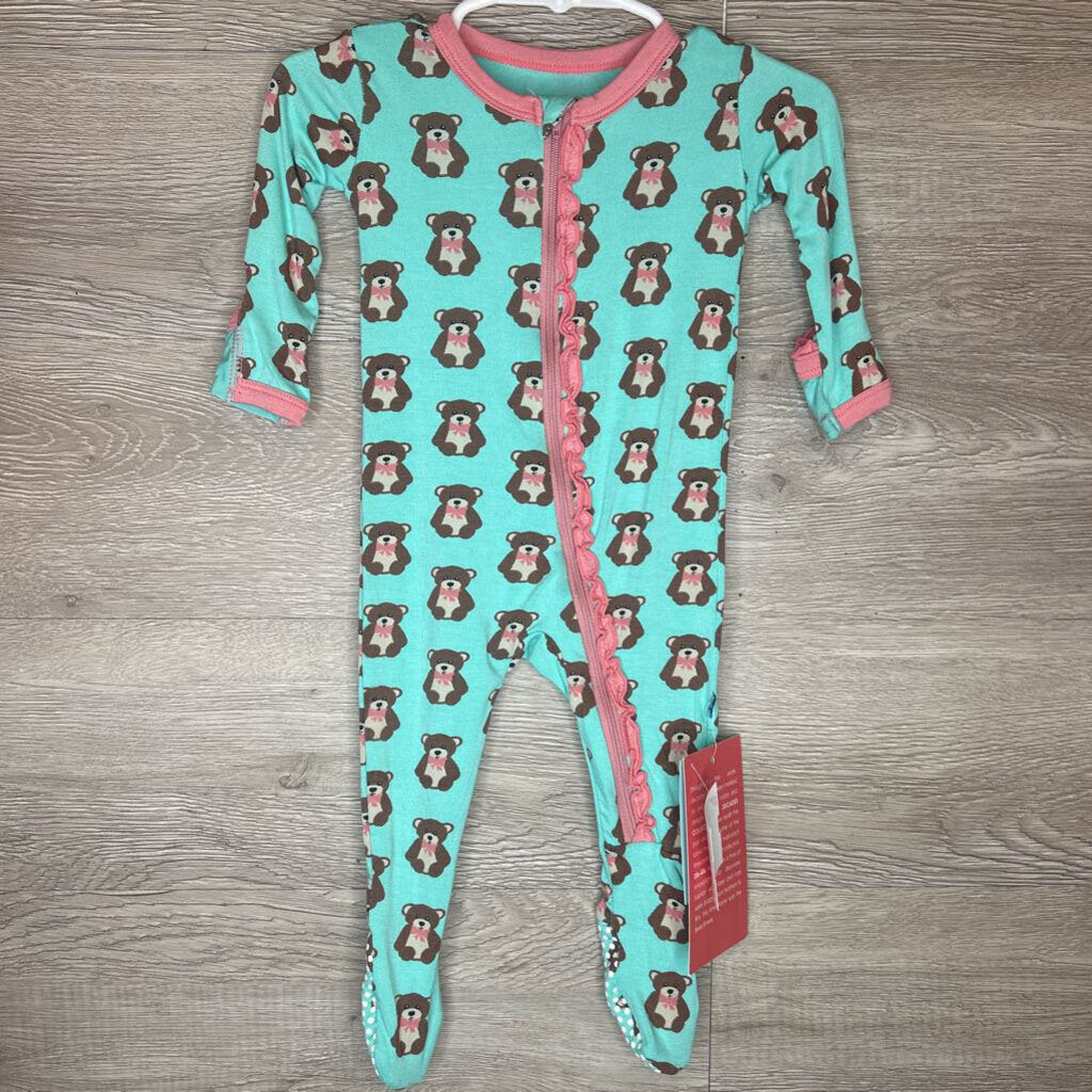 3-6M: NWT Aqua Teddy Bear Print Footed Pajamas