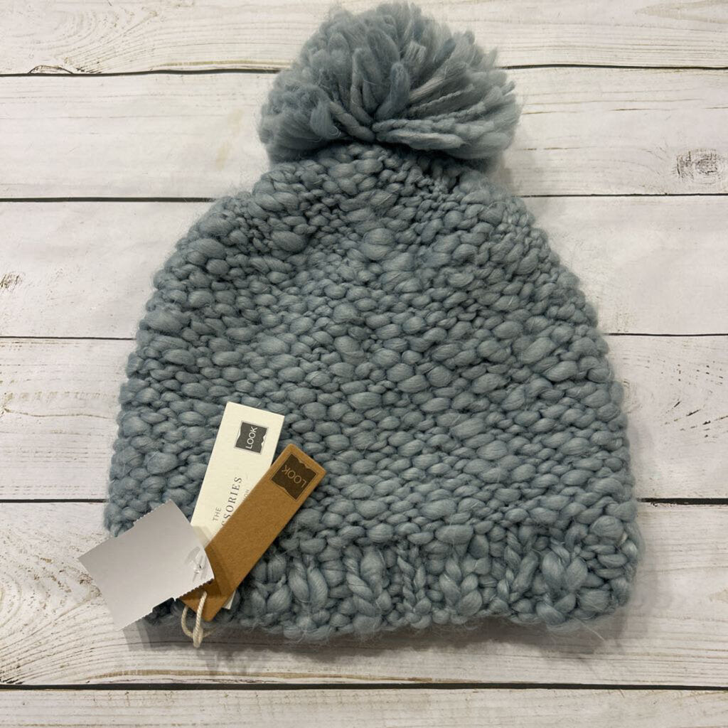 NEW Dusty Blue Chunky Knit Pom Hat