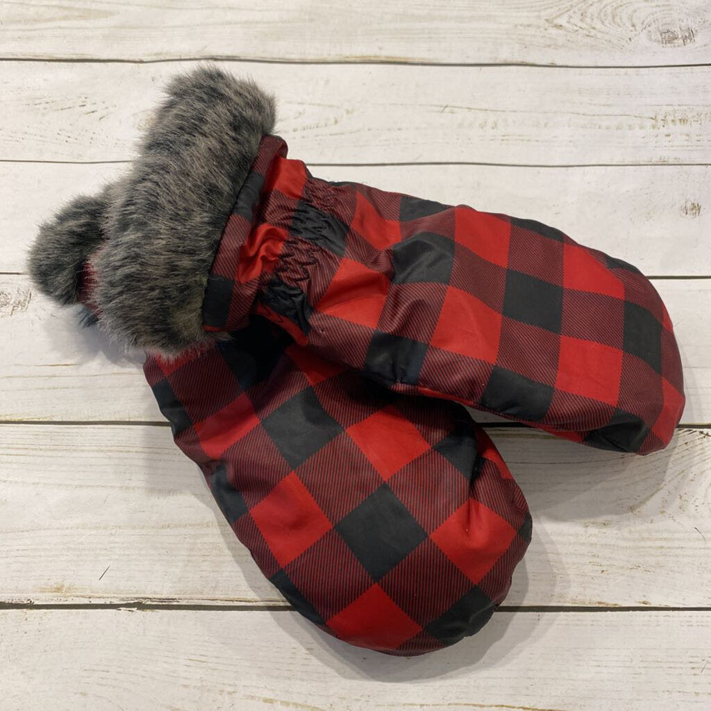 S: Buffalo Plaid Faux Fur Lined Insulated Mittens