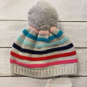 0-6M: NWT Grey Pastel Striped Pom Hat