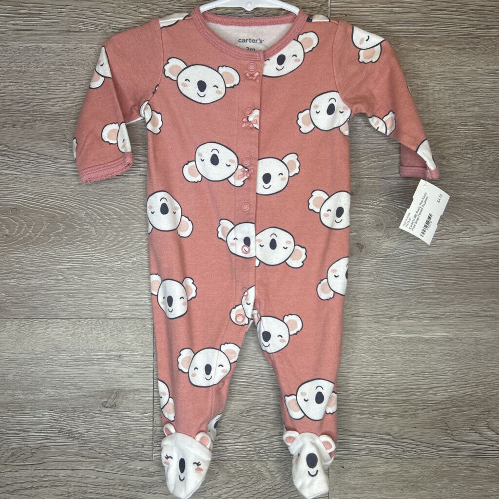 3M: Dusty Pink Koala Print Snap Footed Pajamas