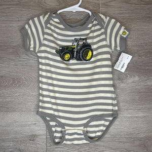 18M: Grey Striped Tractor Screen Onesie