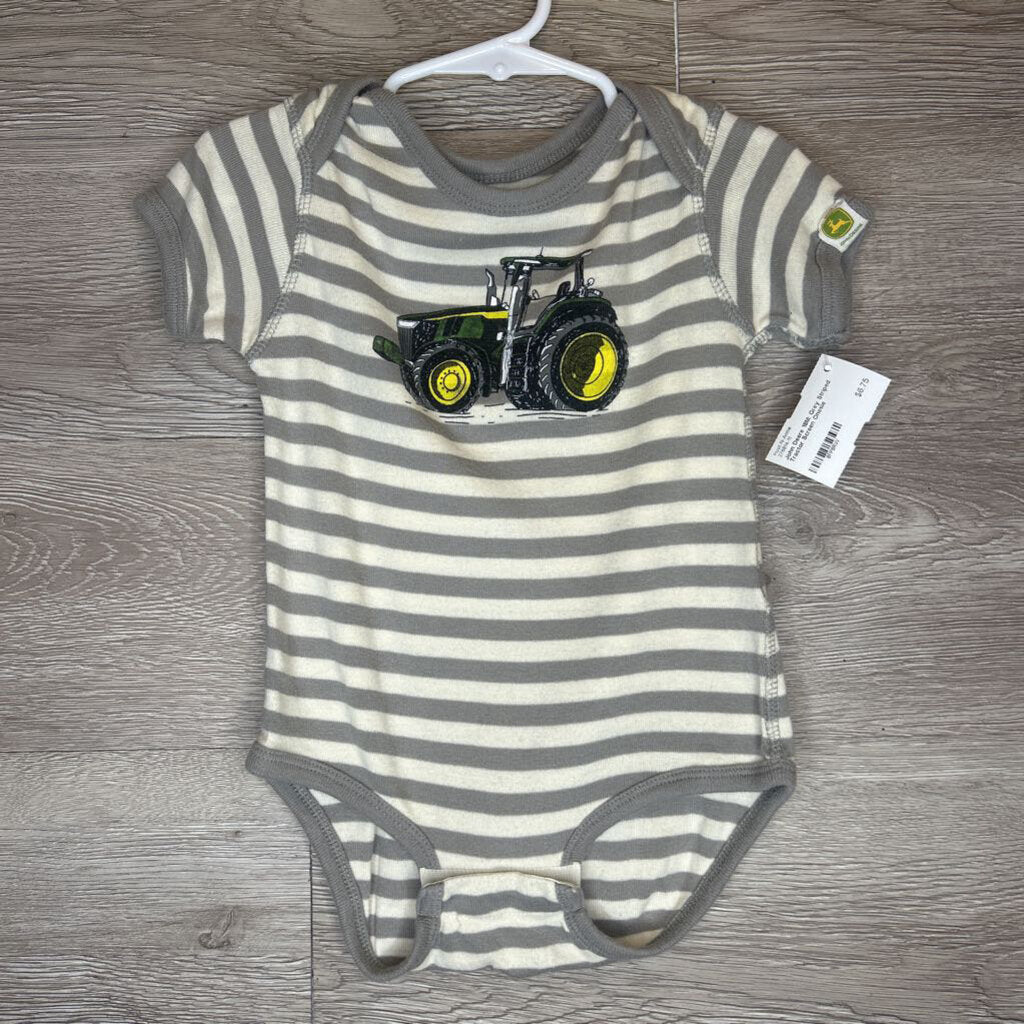 18M: Grey Striped Tractor Screen Onesie