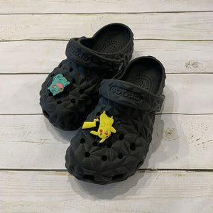 Size 11: Black Geo Texture Slip-Ons w/ Pokemon Charms