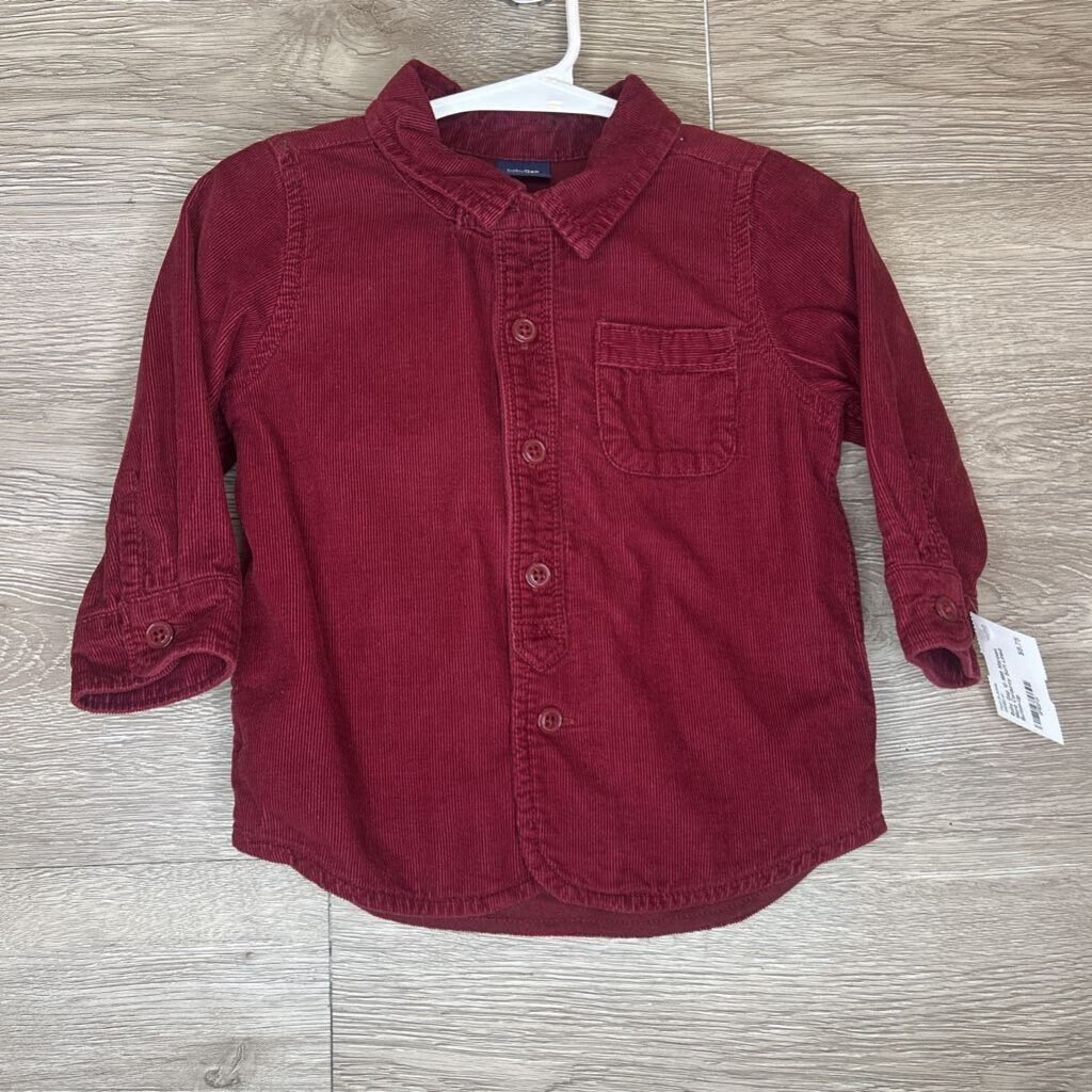 12-18M: Maroon Micro Corduroy Soft Lined Button-Up