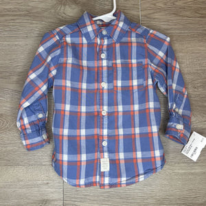 12M: Blue + Orange Plaid Button-Up