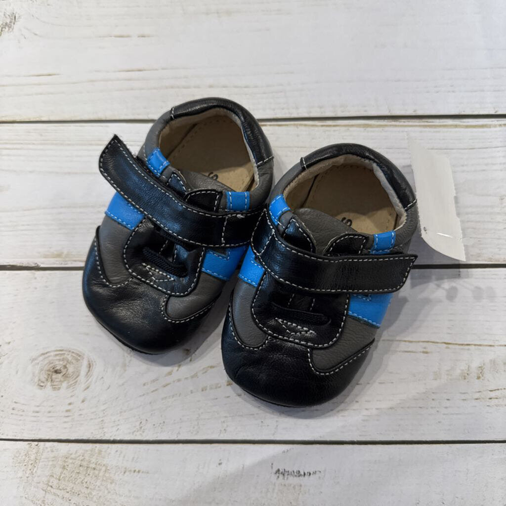 6-9M: Black + Blue Soft Sole Shoes