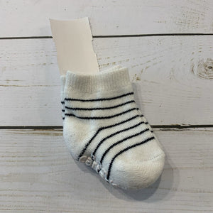 0-3M: White + Black Striped Socks