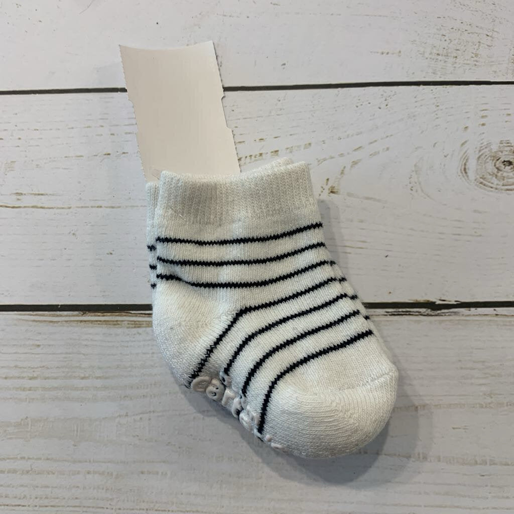 0-3M: White + Black Striped Socks