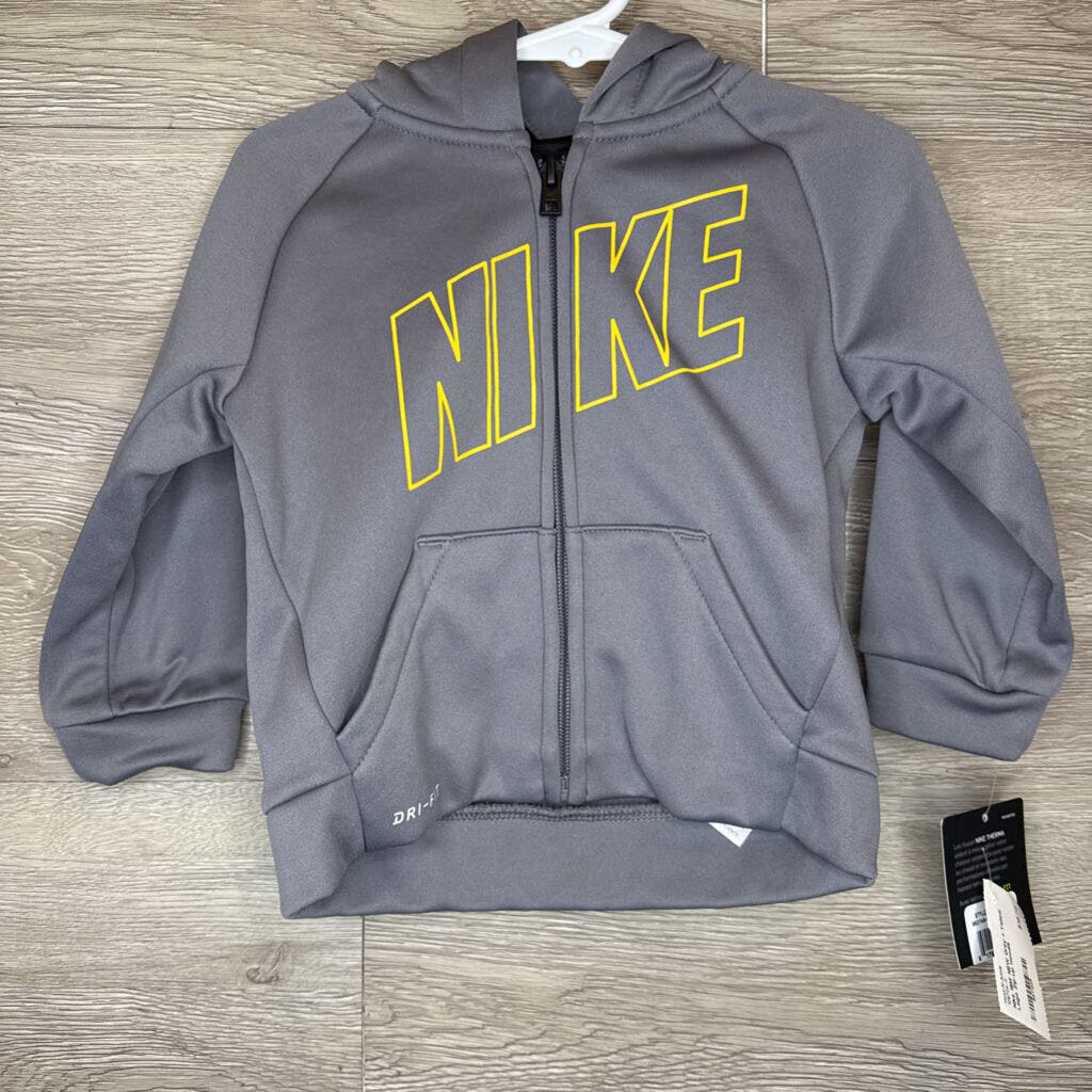 18M: NEW Grey + Yellow Logo Zip-Up Hoodie