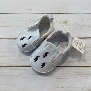 Size 2: NEW White Logo Stitch Crib Shoes
