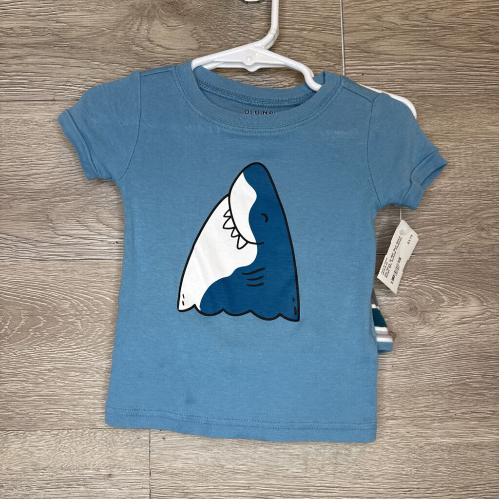 12-18M: Blue Shark + Stripe 2pc Summer Pajamas