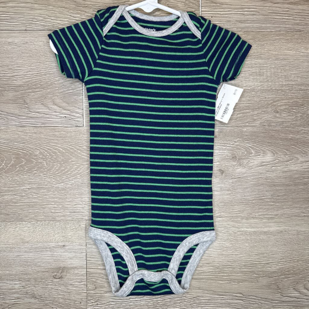 18M: Navy + Green Striped Onesie