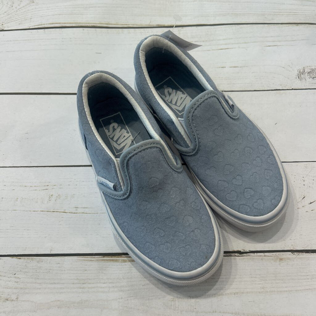Size 10.5: Sage Blue Heart Textured Slip-Ons
