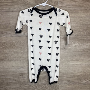 0-3M: White Heart Print Silky Romper