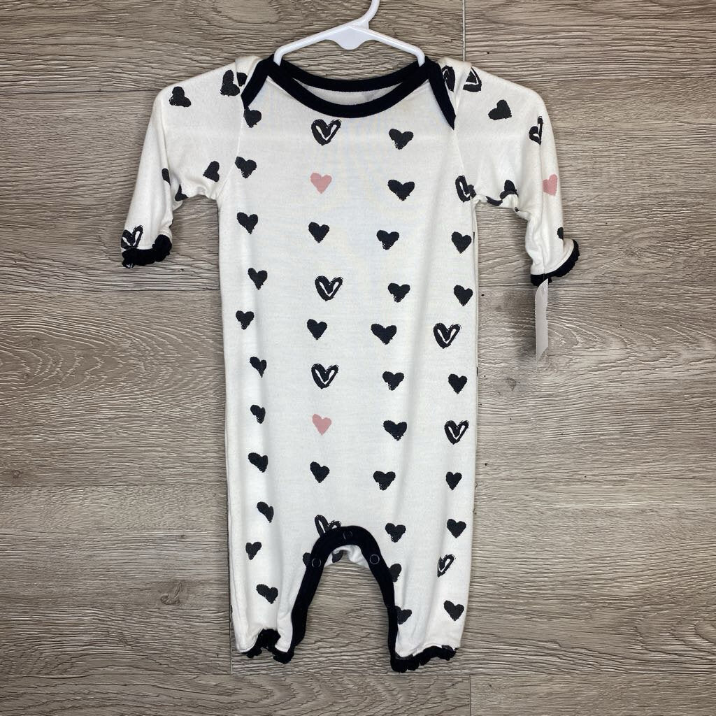 0-3M: White Heart Print Silky Romper