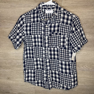 10/12: Navy Gingham Muslin S/S Button-Up