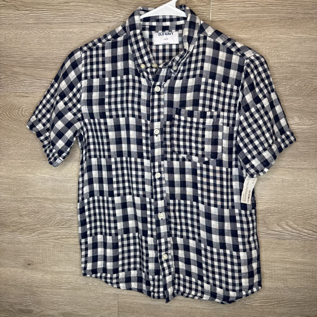 10/12: Navy Gingham Muslin S/S Button-Up