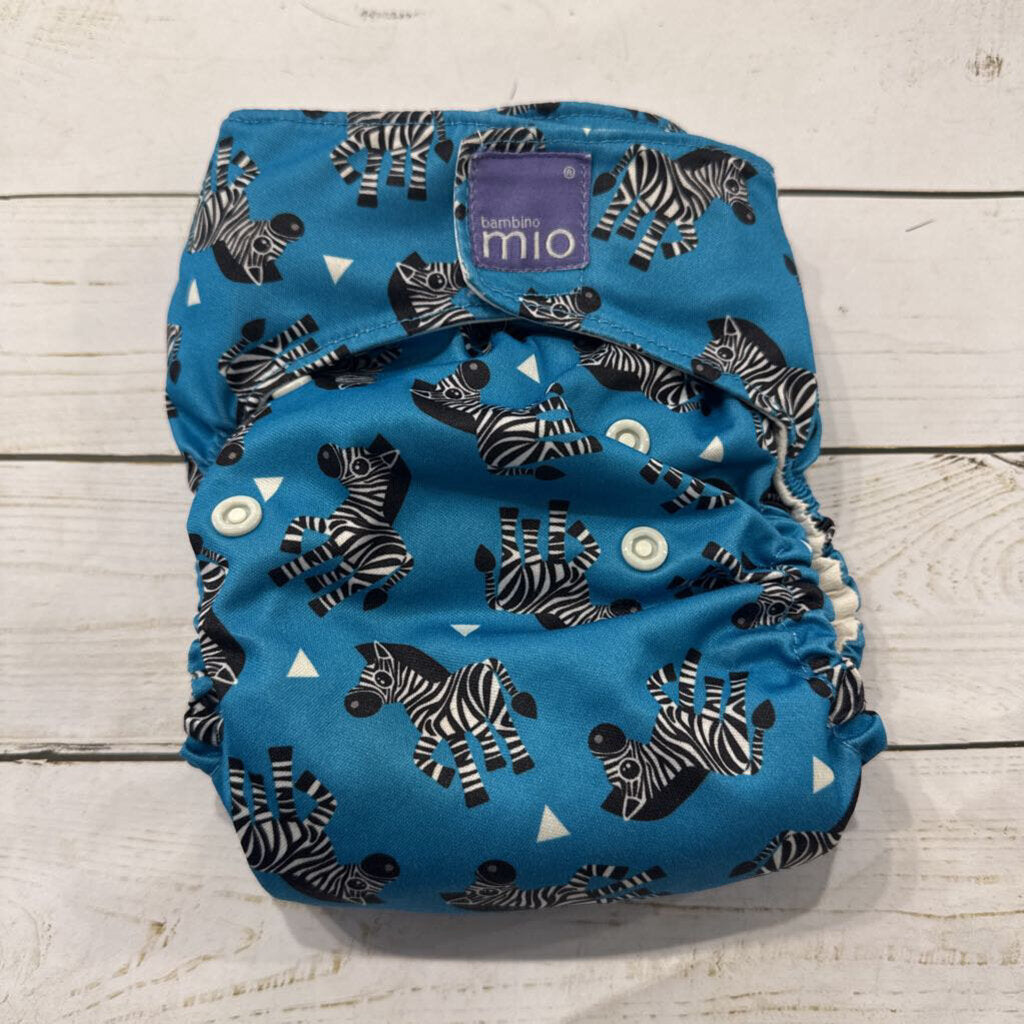 Bambino Mio Blue Zebra Print Diaper w/ Insert