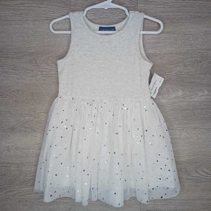2T: Heather Grey + Silver Heart Tulle Tank Dress