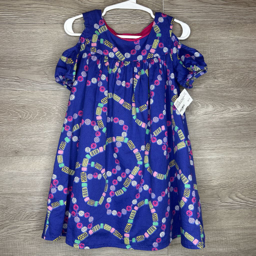 4T: Purple Bead Print Cold Shoulder Dress