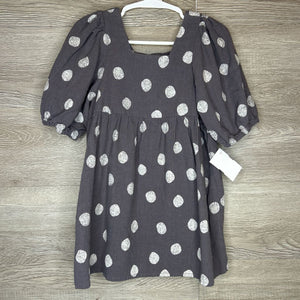 2-3Y: Charcoal Polka Dot Linen Puff Sleeve Dress