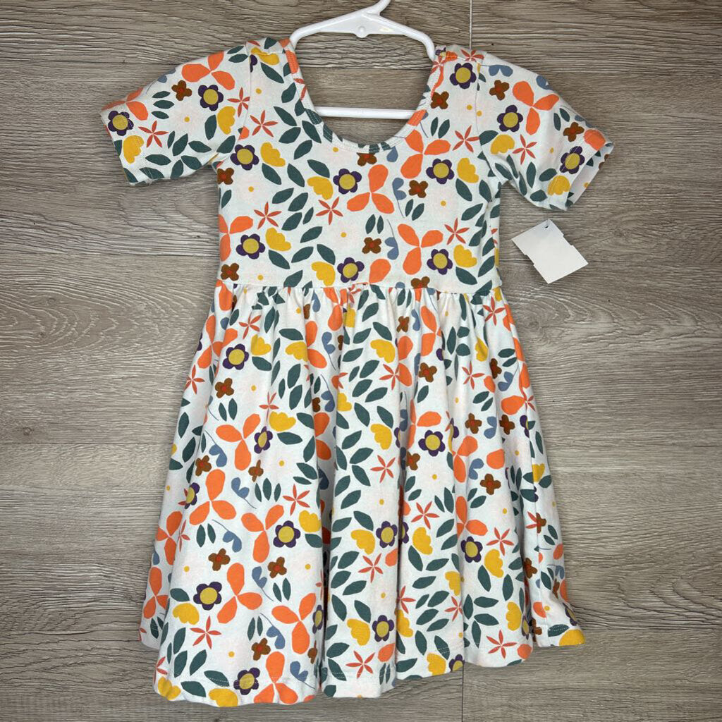 3Y: Colorful Mod Floral Double Scoop White Dress