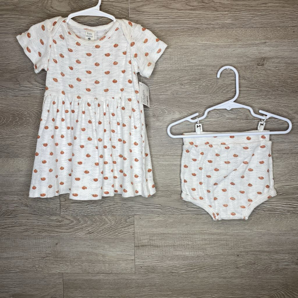 12-18M: White Dainty Dot Apple Print Tee Dress w/ Bloomers