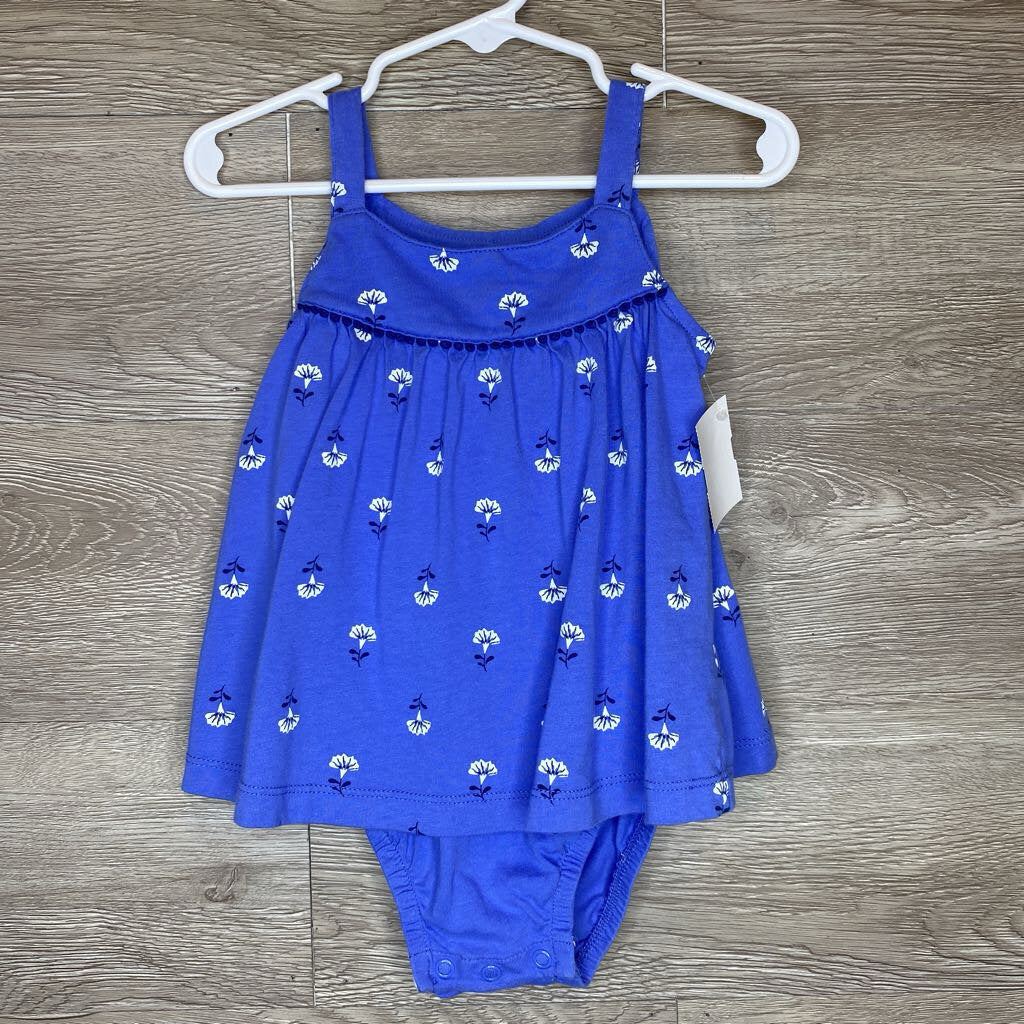 18M: Dusty Blue Floral Tank Onesie Dress