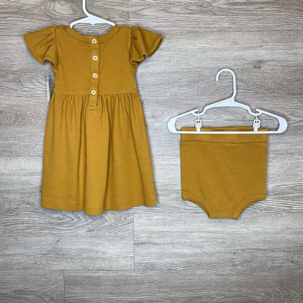 12-18M: Mustard Flutter Dress w/ Bloomers