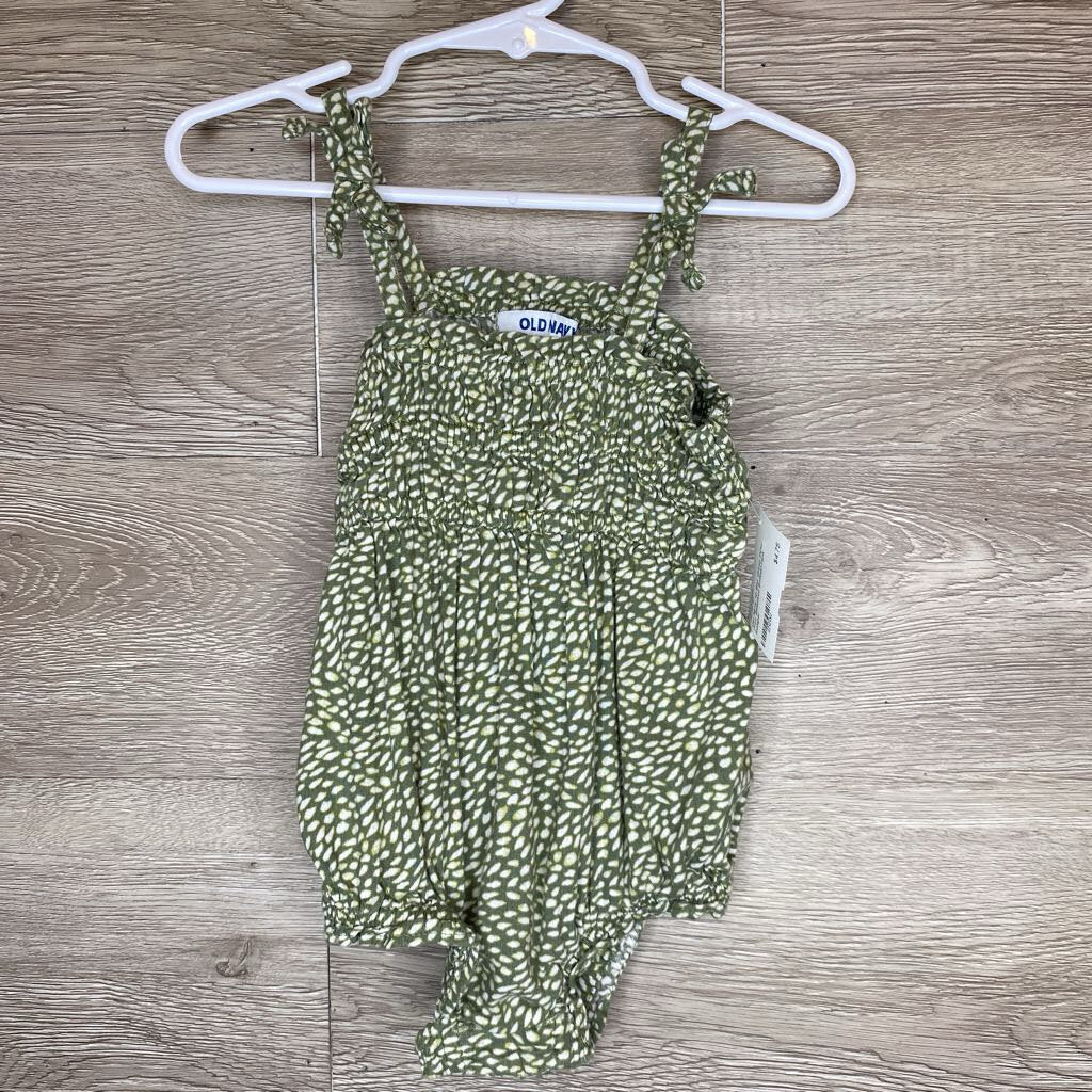 12-18M: Green Petal Print Smocked BalloonTank Romper