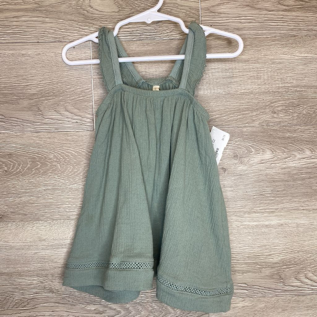 12-18M: Olive Muslin Flutter Strap Tank Dress