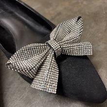 Load image into Gallery viewer, Size 7: Black Crystal Bow Kitten Heels
