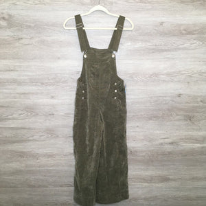 S: Olive Velour Ribbed Overalls