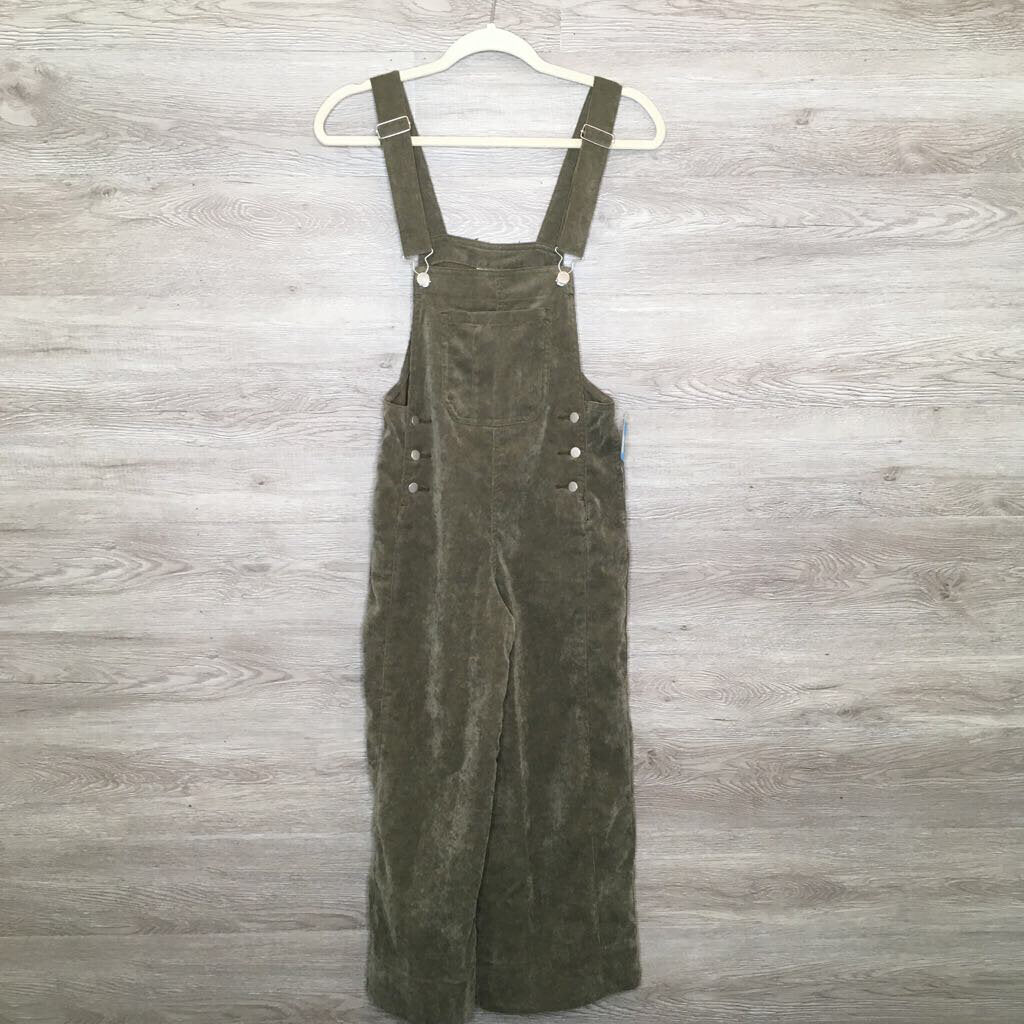 S: Olive Velour Ribbed Overalls