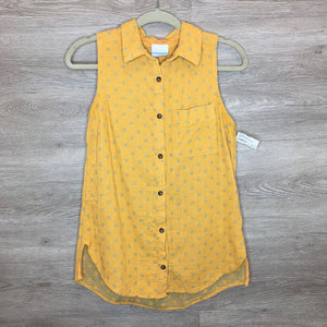M: Mustard + Dusty Blue Button Down Collared Tank