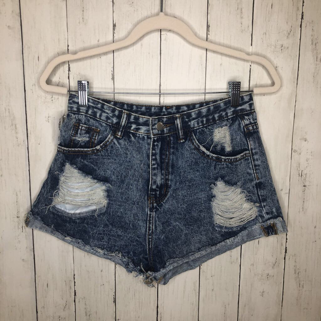 S: Acid Washed Destroyed Jean Shorts