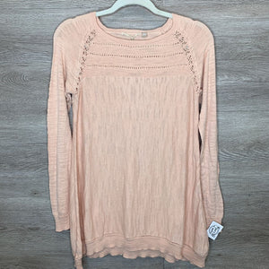 S: Peach Open Knit Asym Sweater