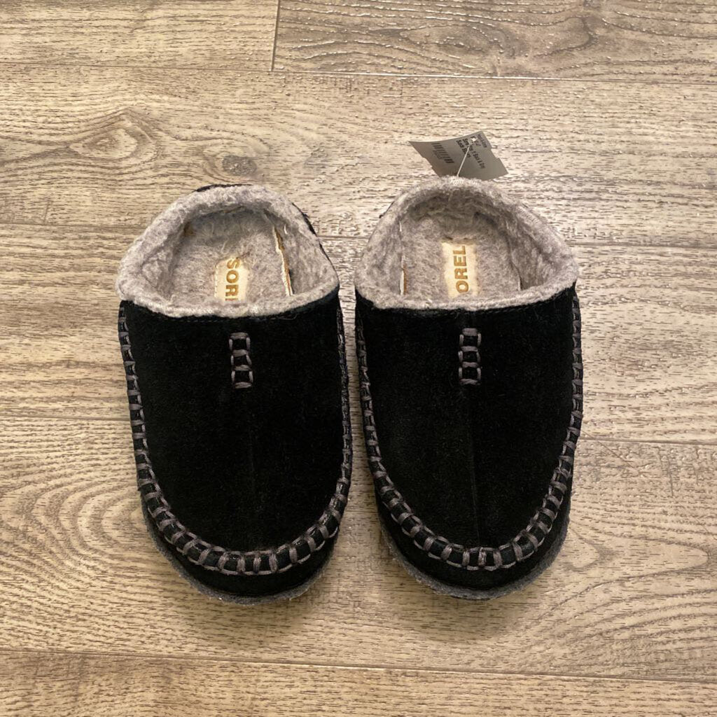 Size 11: Black & Grey Suede Slippers