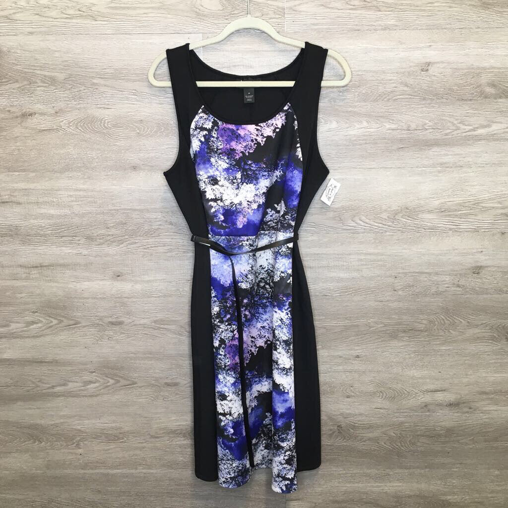 Size 20: Black + Purple Pattern Belted Dress