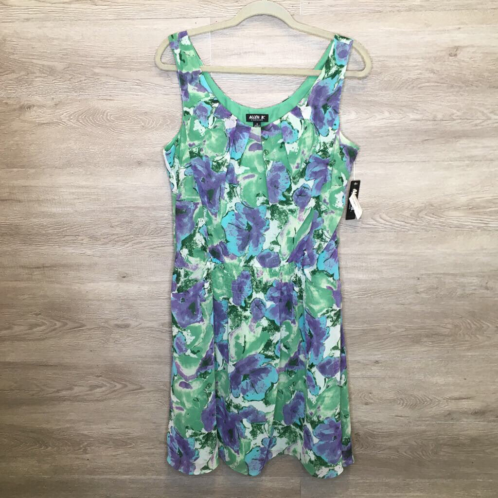 XL/Size 16: NWT Green + Purple Watercolor Print Smocked Waist Dress