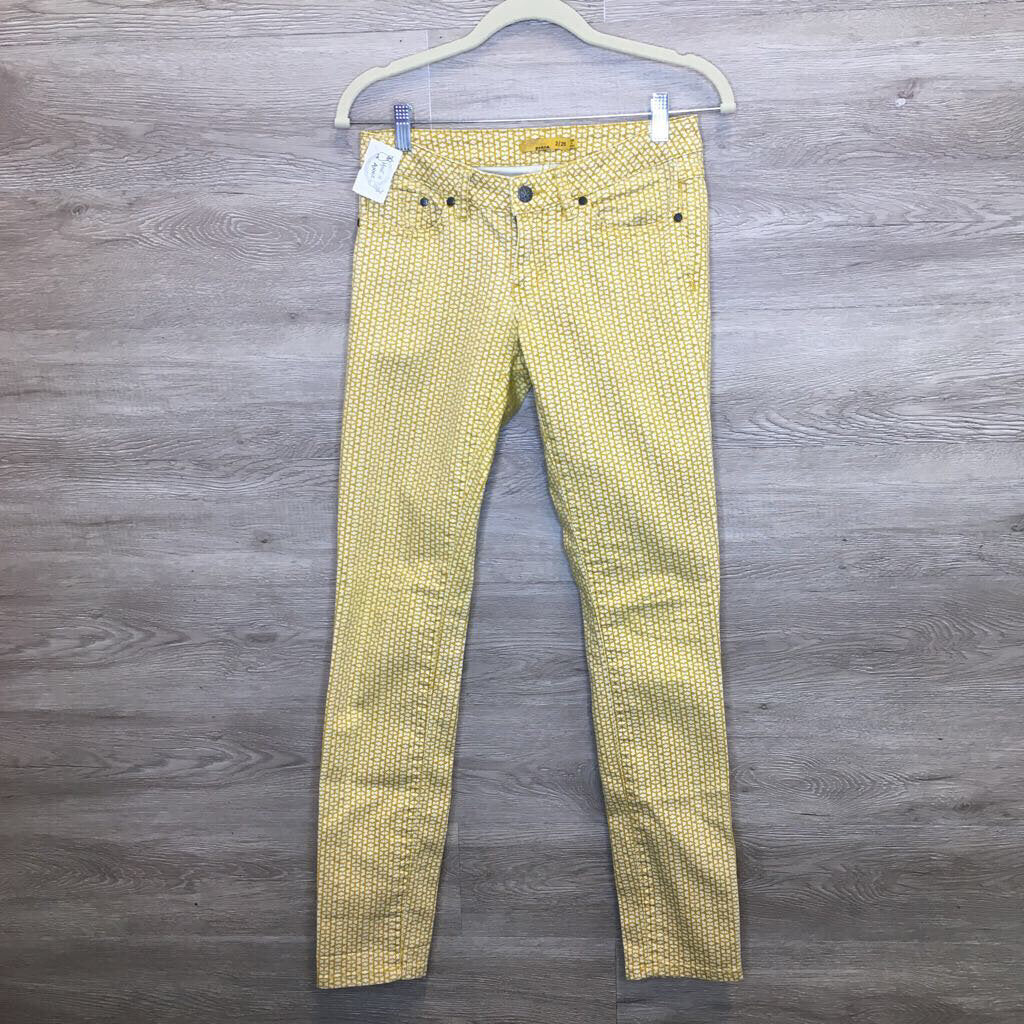 XS/Size 2: Yellow Pattern Slim Fit Jeans
