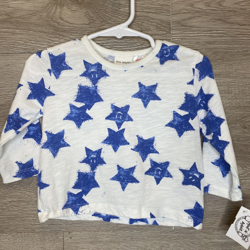 3-6M: White + Blue Star Print L/S Tee