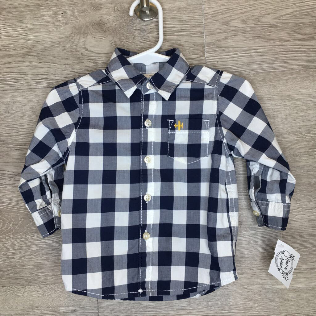 9M: Navy + White Gingham L/S Button Down